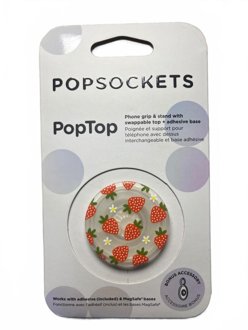 PopSockets PopTop Phone Grip and Stand with Swappable Strawberry Pattern Top NEW